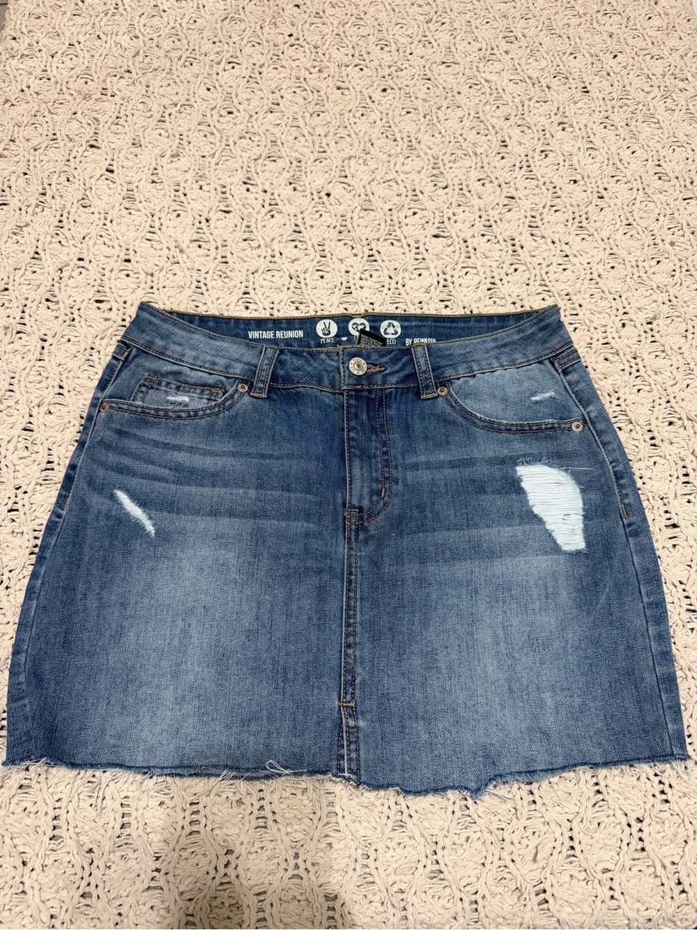 Vintage Reunion Distressed Denim Mini Skirt - Blue